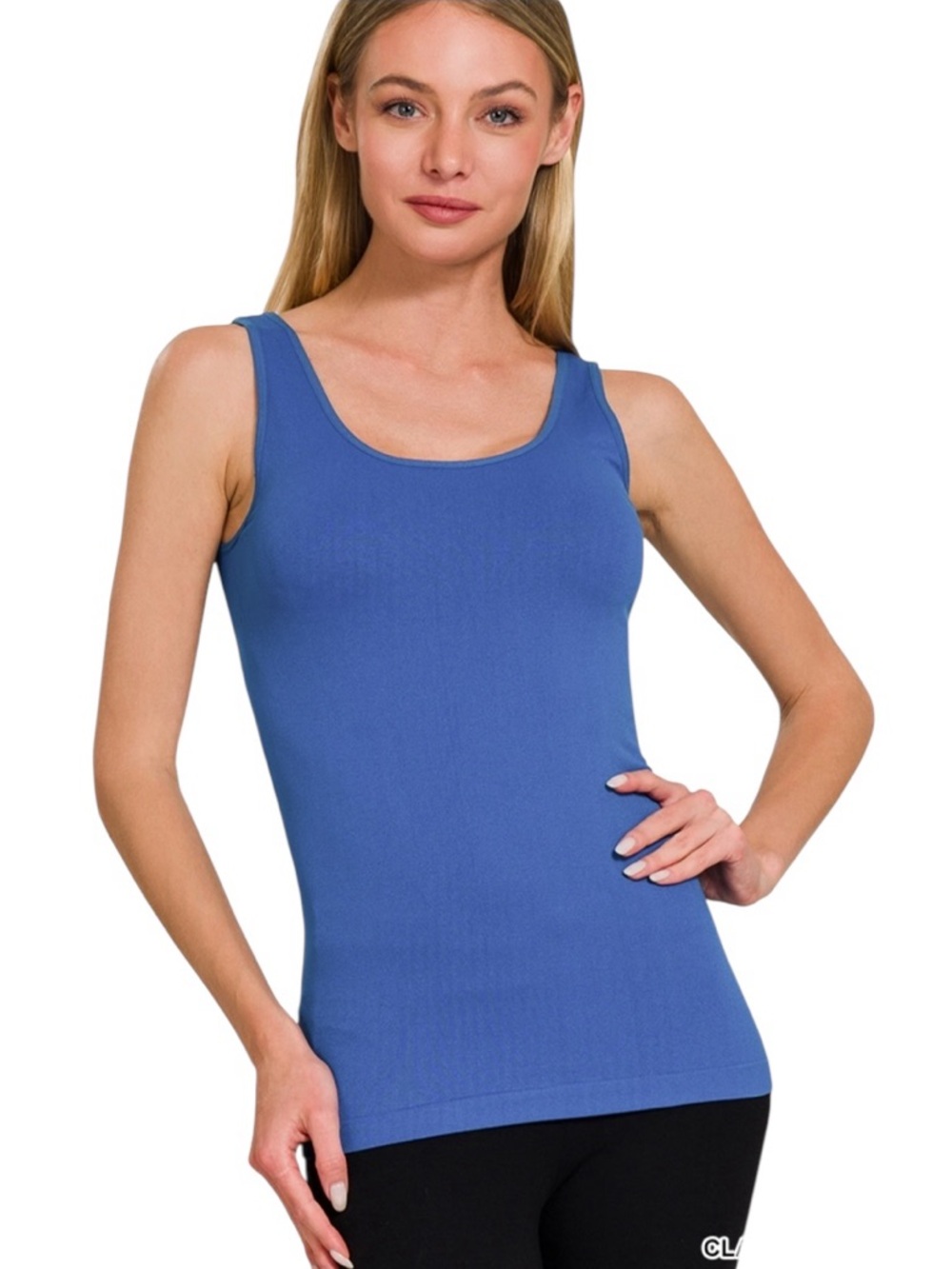 Zenana Classic Blue stretchy Seamless Two Way Tank Top